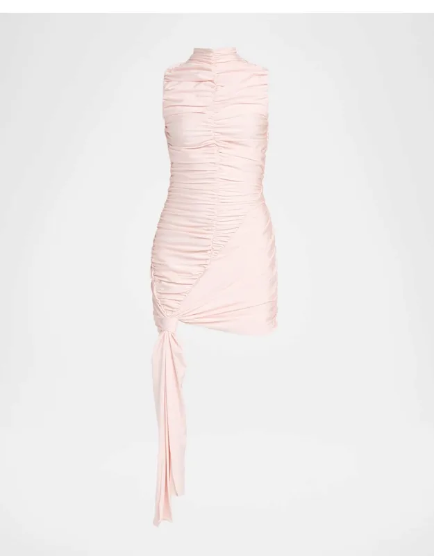 Ruched Mock-neck Jersey Mini Dress