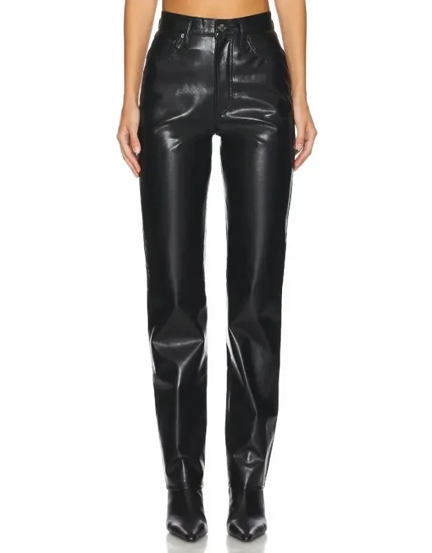 90's Pinch Waist Long Leather Pants
