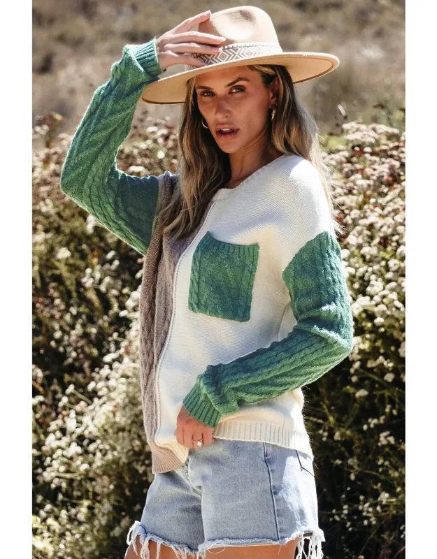 Colorblock Patched Pocket Drop Shoulder Sweater