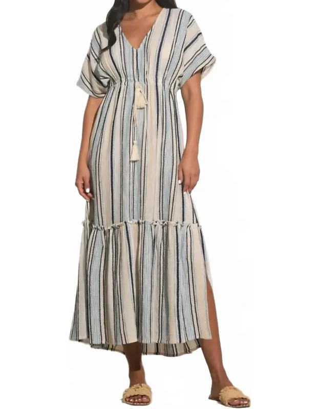 Danica Maxi Dress In Stripe With Ruffled Bottom And Cinched Waist