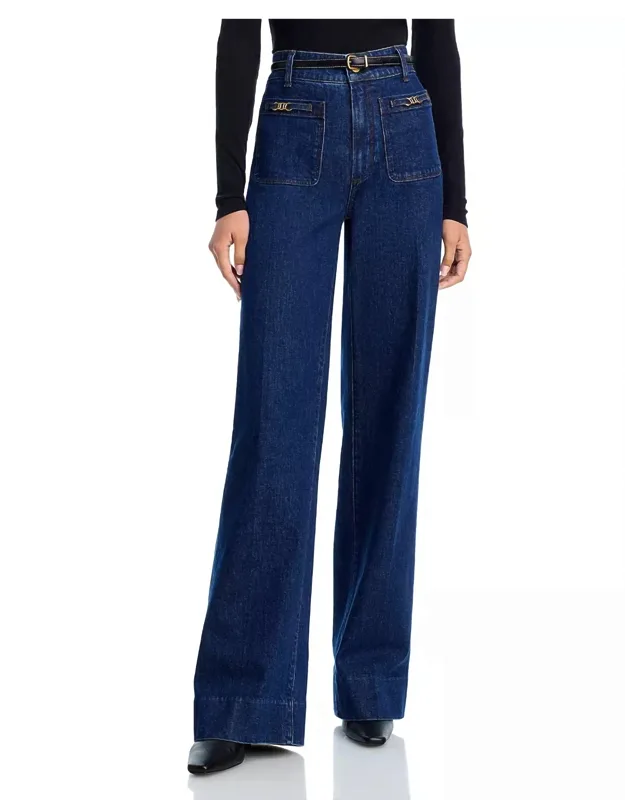 High Rise Patch Pocket Wide Leg Jeans