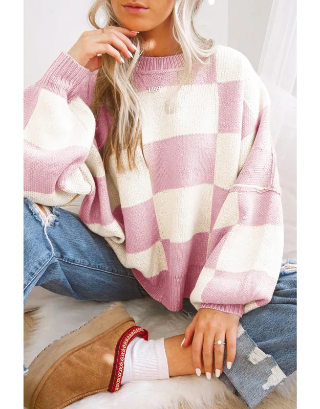 Checkered Bishop Sleeve Sweater
