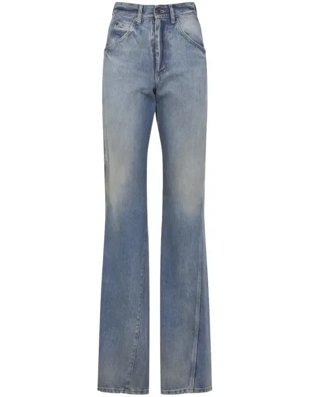 Jeans With Flared Leg And Overwashed Effect