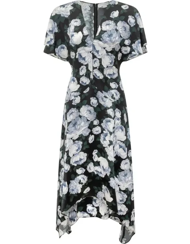 Asymmetrical Floral Midi Dress