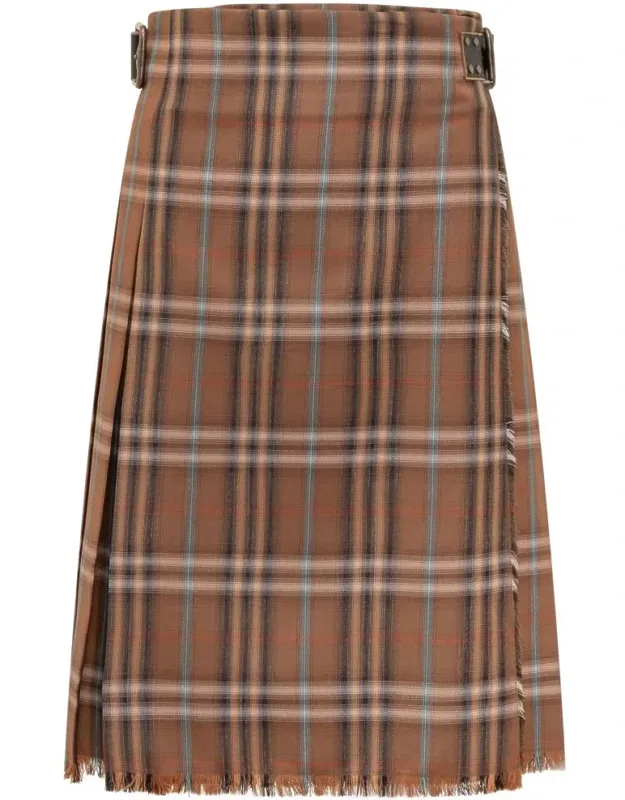 Plaid Midi Skirt With Fringes