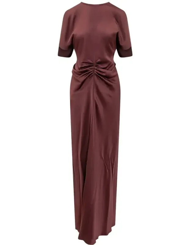 Long Satin Dress With Central Drape