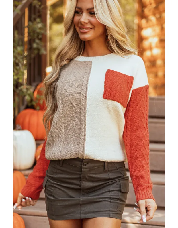 Flame Colorblock Patched Pocket Drop Shoulder Sweater