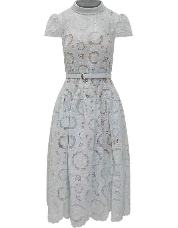 _floral Lace Midi Dress With Structured Collar_
