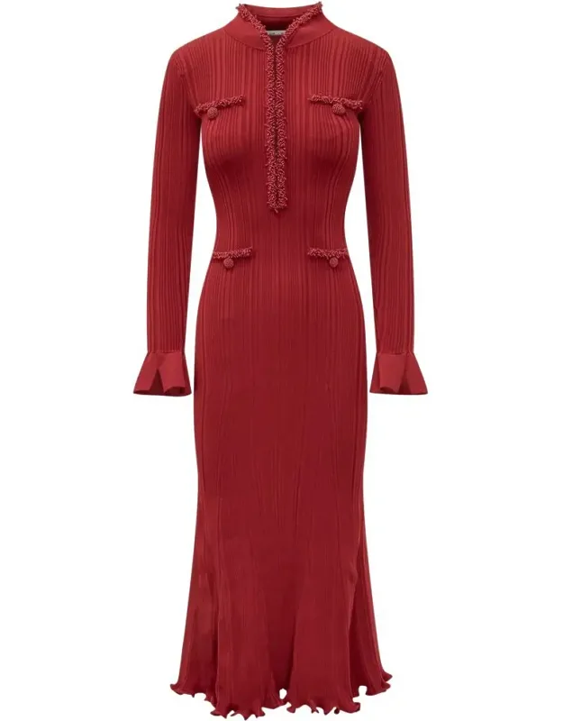 Long Knitted Dress With Trim