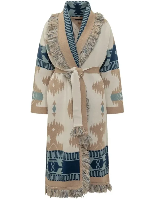 Jacquard Coat With Fringes