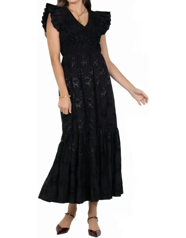 Grace Maxi Dress In Lattice With Ruffle Sleeves And Smocked Bodice
