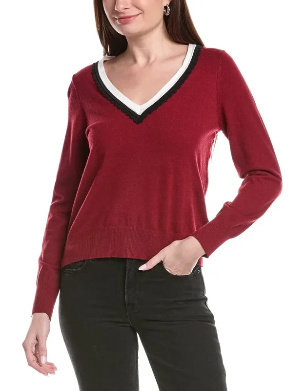 Deep V Contrast Trim Sweater