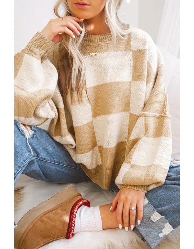 Checkered Bishop Sleeve Sweater