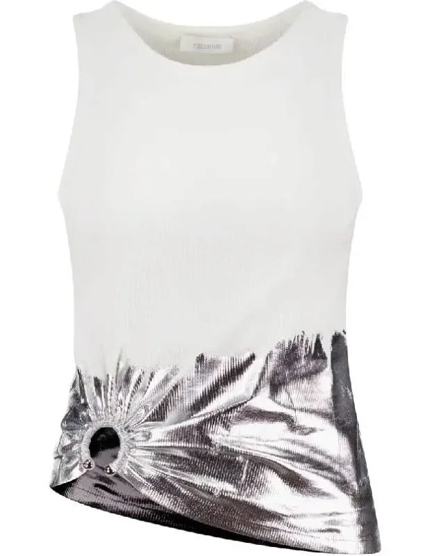 Sleeveless Tank Top With Silver Foil And Piercing Details