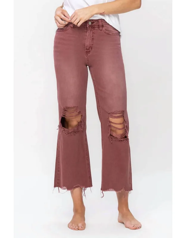 High Rise Cropped Flare Distressed Jeans