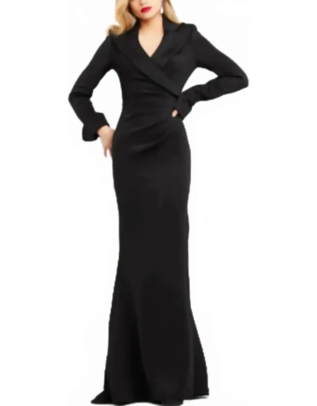 Long Sleeve V Neck Evening Dress