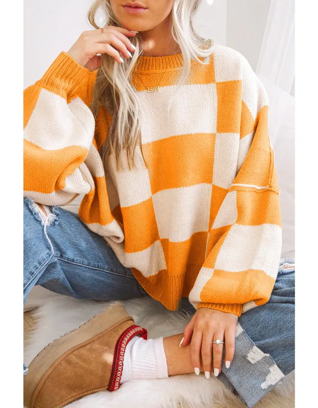 Checkered Bishop Sleeve Sweater