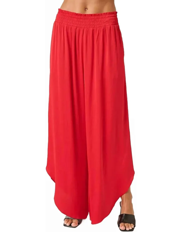 Satin Smocked Waist Wide Leg Pants