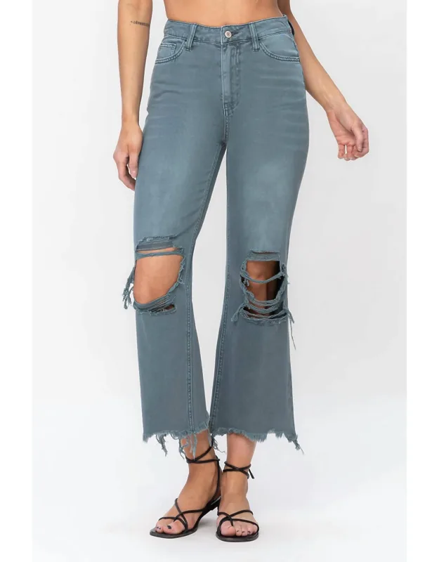 High Rise Crop Deconstructed Flare Jeans