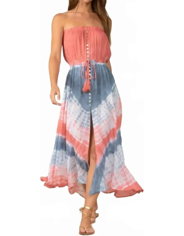 Tie Dye Strapless Maxi Dress