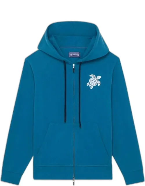 Cotton Full Zip Hoodie With Big Turtle Embroidery