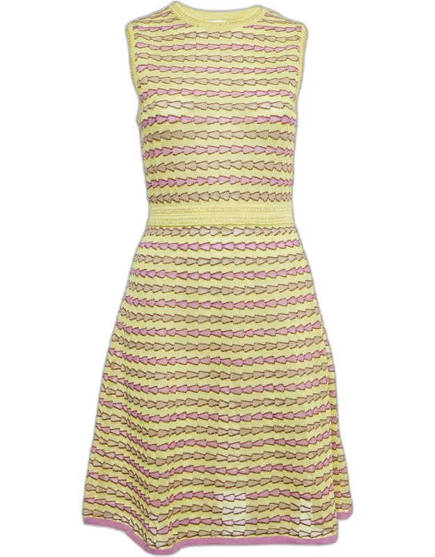 Multicolor Patterned Lurex Knit Sleeveless Short Dress