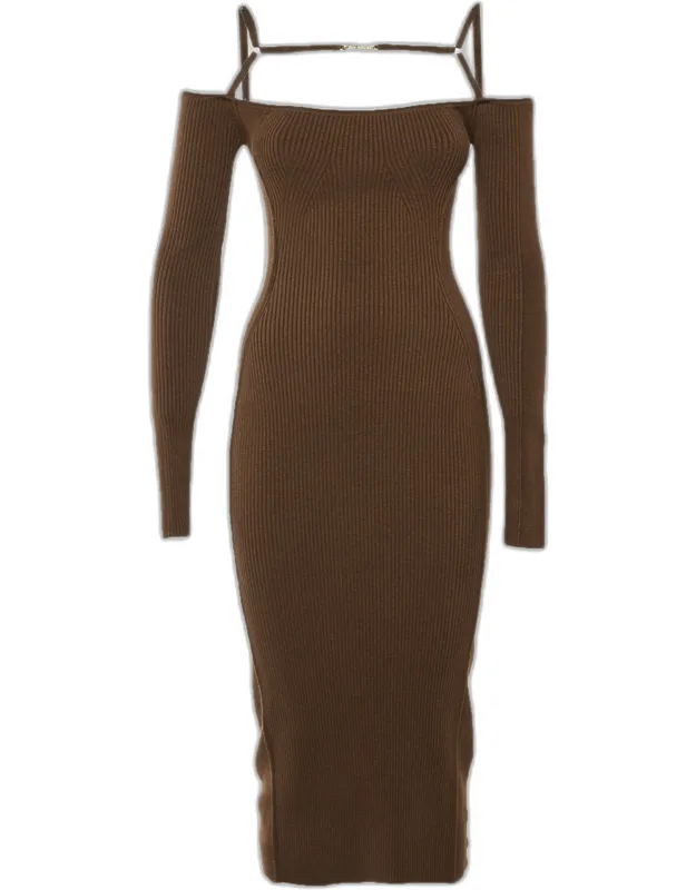 Jersey Knit Cut Out Detail Midi Dress