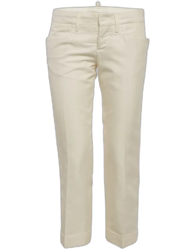 Cream Cotton Blend Capri Trousers