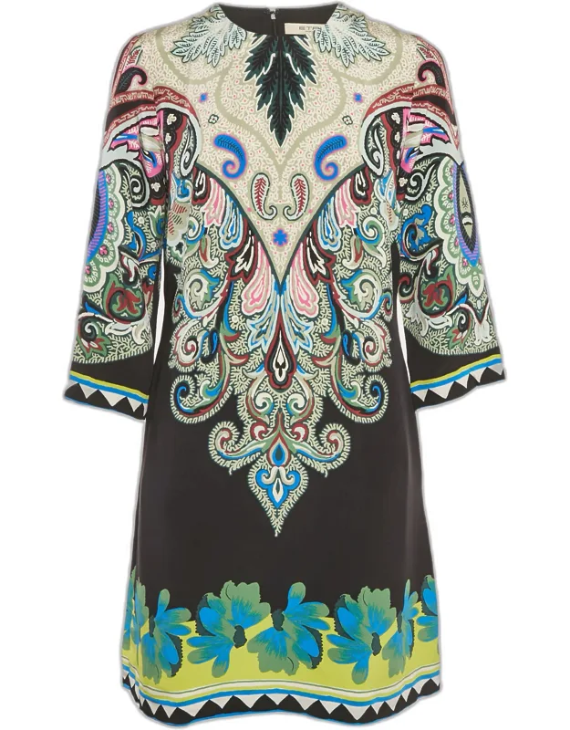 Paisley Print Silk Shift Dress
