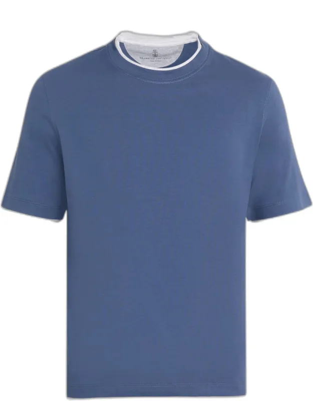 Cotton Jersey Crewneck T-shirt With Tipping