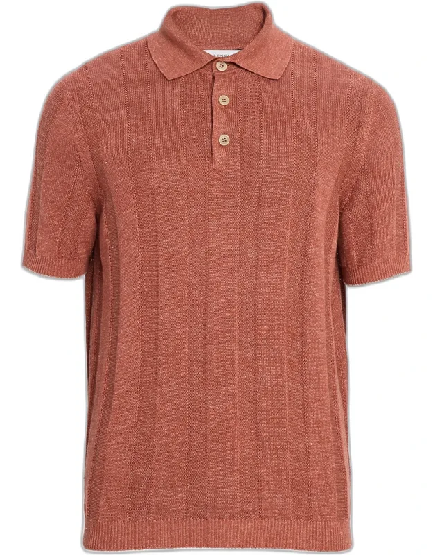 Linen And Cotton Ribbed Short-sleeve Polo Sweater
