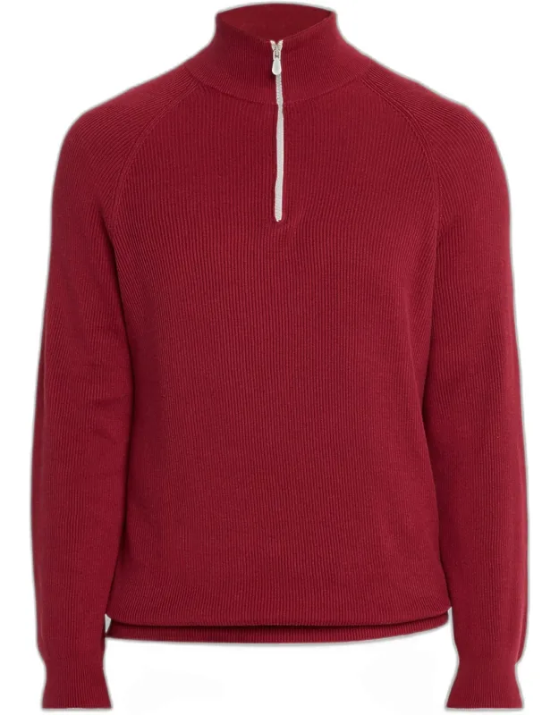 Cotton English Rib Half-zip Sweater