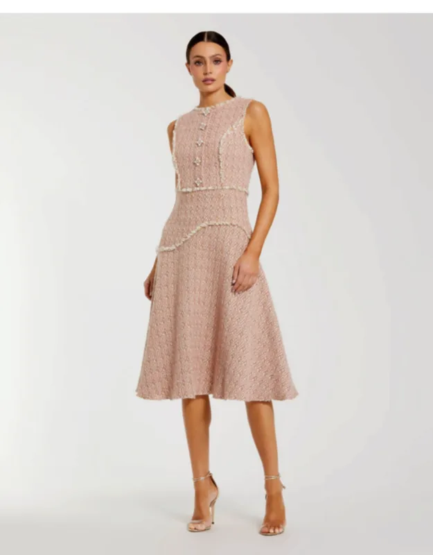Boucle Sleeveless Button Up Midi Dress