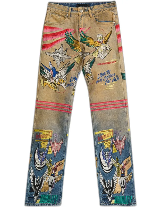Embroidered Liberty Denim Slim Fit Jeans