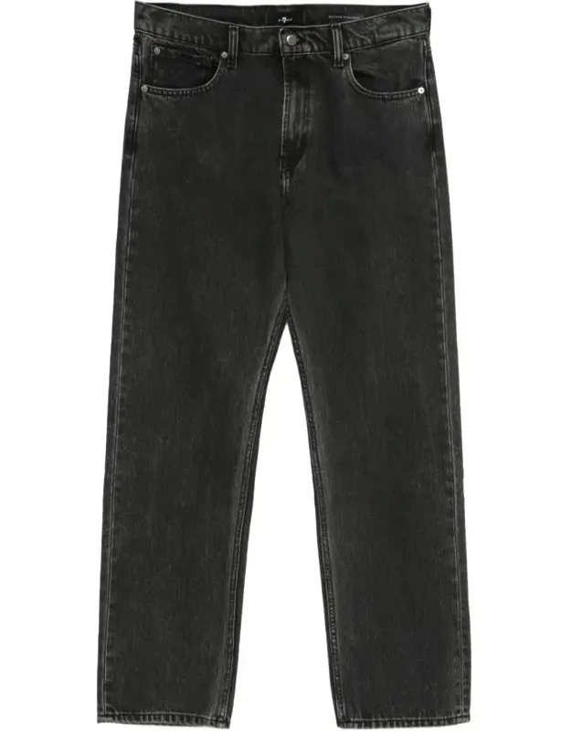 7 For All Mankind Jeans, Black Cotton Denim, Five Pockets, Button Closure, Belt Loops