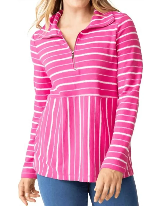 Weekend Terry Striped Quarter Zip Sweater