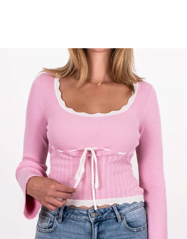 Pointelle Detail Ribbon Tied Sweater