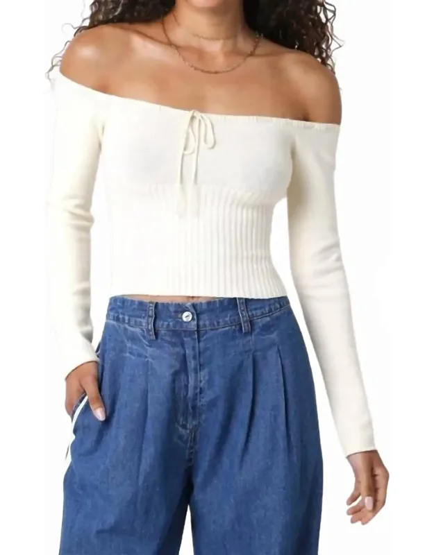 Off Shoulder Sweater With Tie