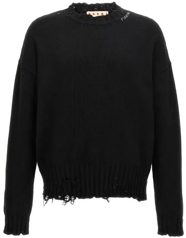 Destroyed Effect Twisted Crewneck Sweater