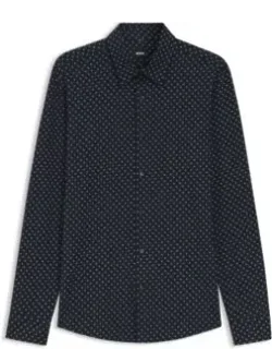 Boss Printed Slim-fit Shirt In A Cotton Blend - Performance-stretch Jersey