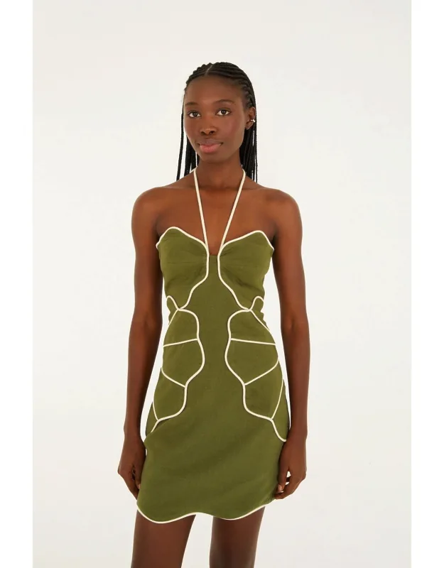 Wavy Trim Halter Neck Mini Dress