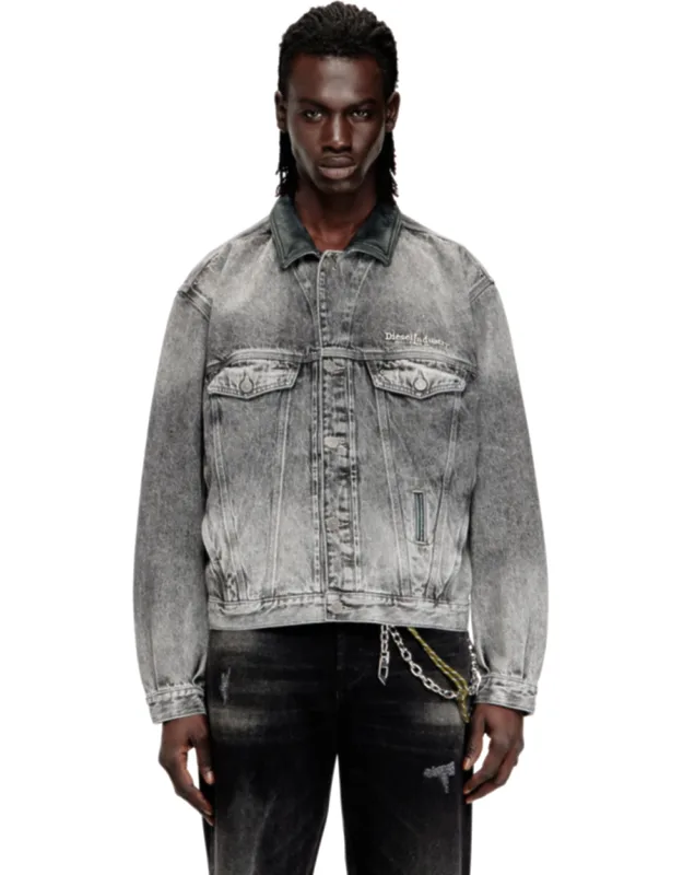 Denim Trucker Jacket With Tonal Leather Trims