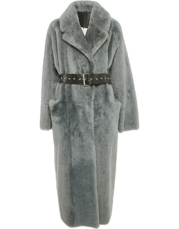 Shearling And Leather Belted Coat