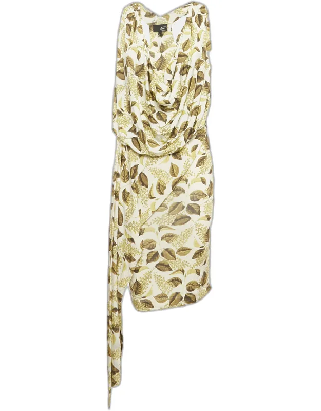 Leaf Print Jersey Draped Dress