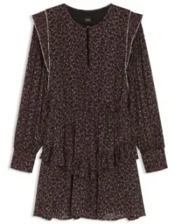 Contrast-piping Mini Dress With Modern Print