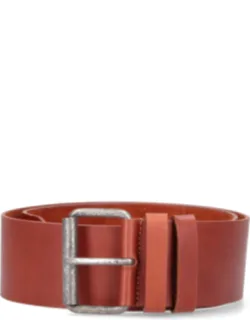 Aspesi Adjustable Silver Metal Buckle Leather Belt