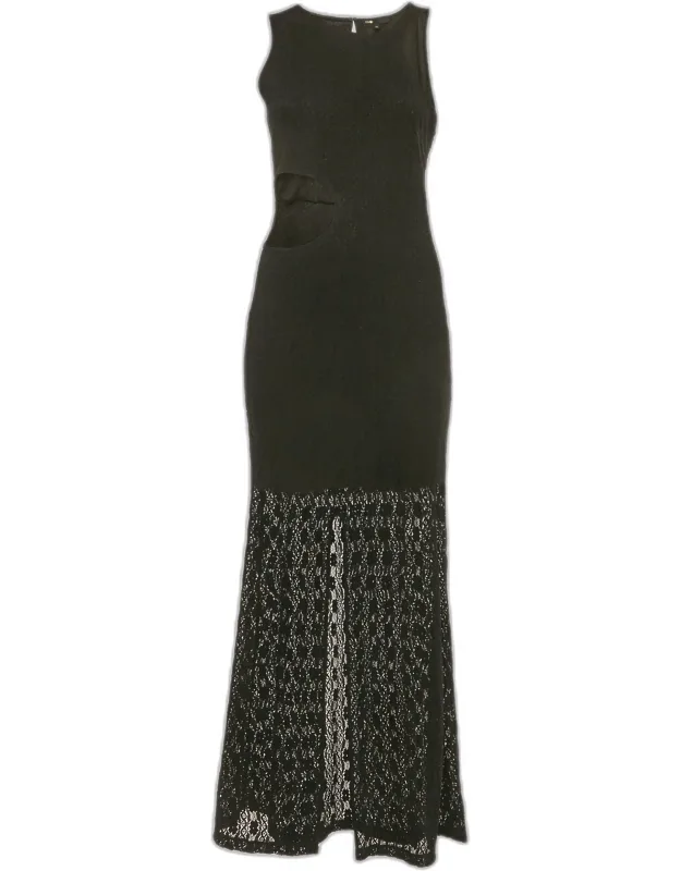 Semi Sheer Stretch Lace Cutaway Maxi Dress
