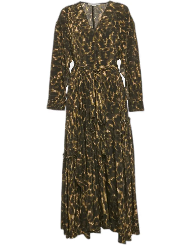 Abstract Print Silk Flare Dress