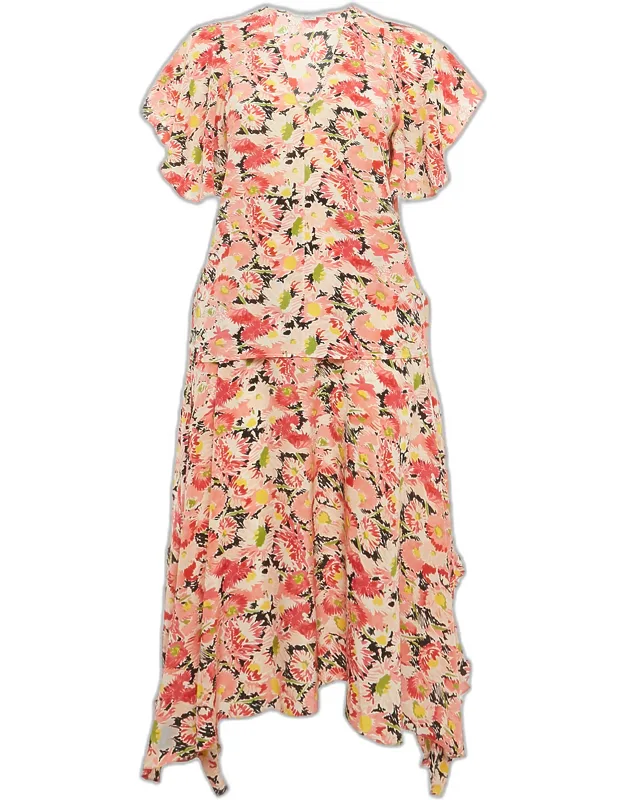 Floral Print Silk Skirt And Top Set
