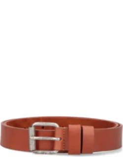 Aspesi Adjustable Silver Metal Buckle Leather Belt